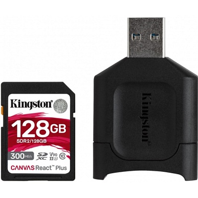 Карта памяти Kingston React Plus SDXC 128Gb UHS-II U3 V90 R300/W260MB/s (MLPR2/128GB) + Reader