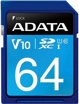 Карта памяти A-Data Premier SDXC 64GB UHS-I U1 V10 R100/W25MB/s (ASDX64GUICL10-R)