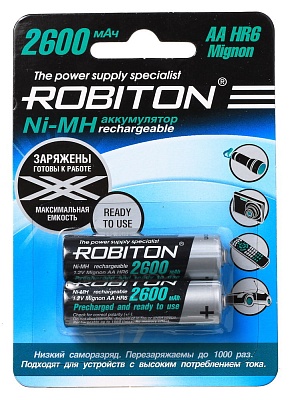 Аккумулятор Robiton HR6 Recharge АА 2600mAh 2шт в блистере
