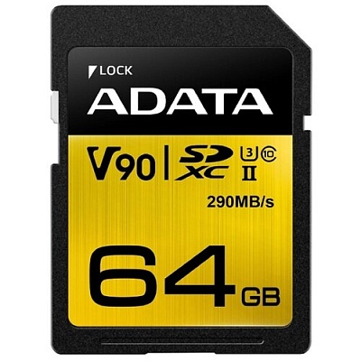 Карта памяти A-Data Premier ONE SDXC 64GB UHS-II U3 V90 R290/W155MB/s (ASDX64GUII3CL10-C)
