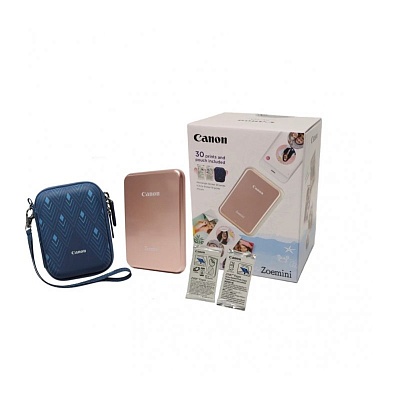 Набор фотопринтер Canon Zoemini Rose Gold & White в комплекте с фотобумагой ZINK ZP-2030 и чехлом