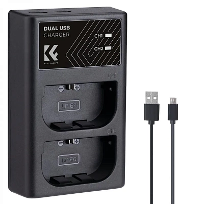 Зарядное устройство K&F Concept LP-E6NH для двух аккумуляторов Canon LP-E6NH